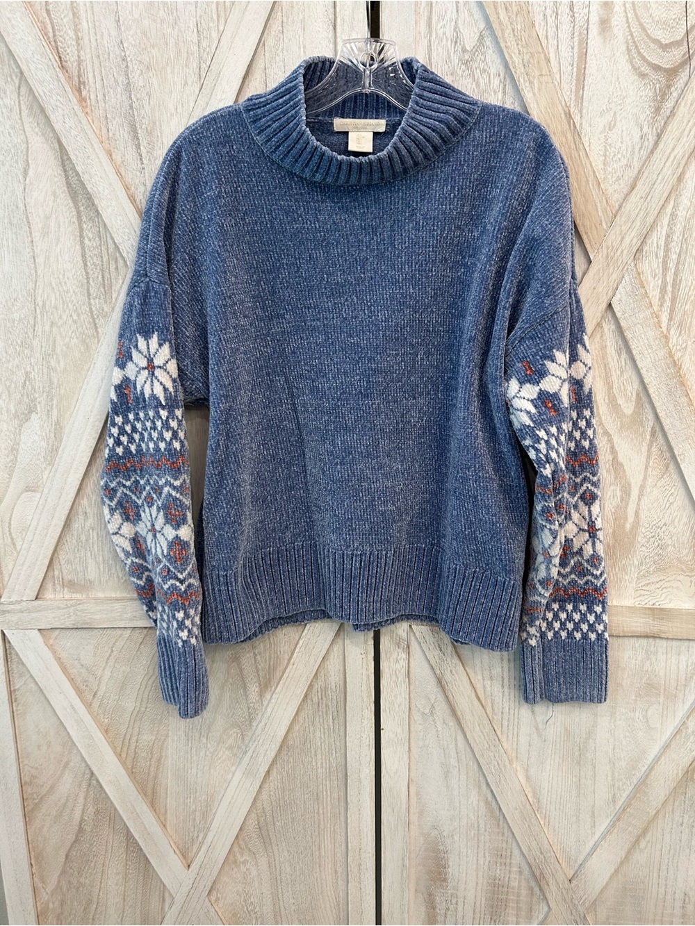 Christian Siriano Blue Mock Neck Sweater with Fair Isle Sleeves